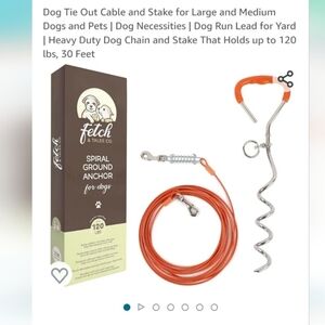 New in box! Fetch & Tales Spiral Ground Anchor box set dog lead rope and anchor